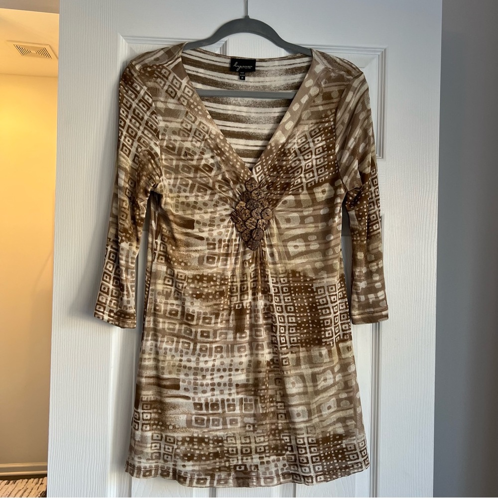 Lynn Ritchie tunic top with beaded detail, size medium